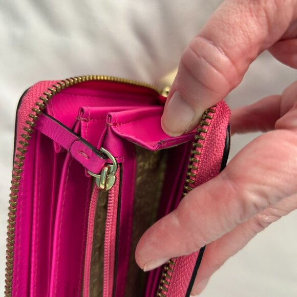 Kate Spade Bright Pink Long Zippy Zip Around Organization Leather Wallet Large - Picture 8 of 15